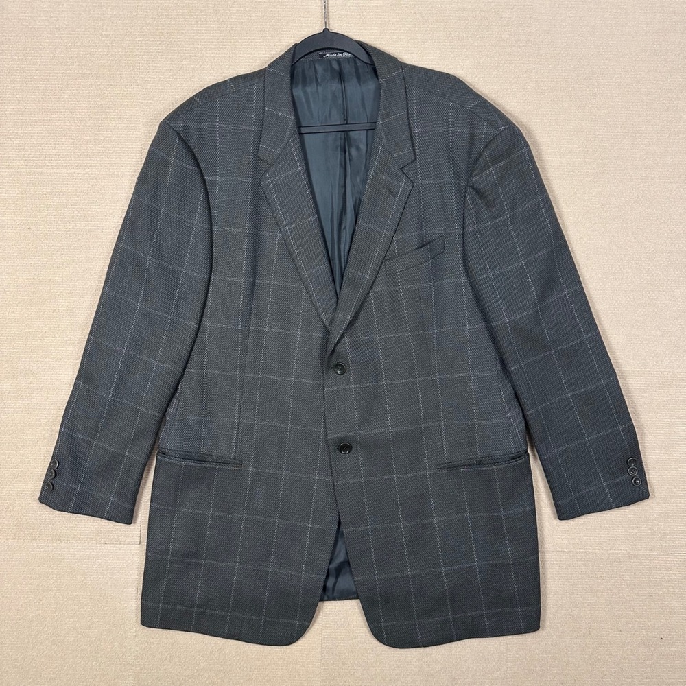 Armani Collezioni Virgin Wool Blazer Mens 48L Grey Windowpane Italy Sport Coat